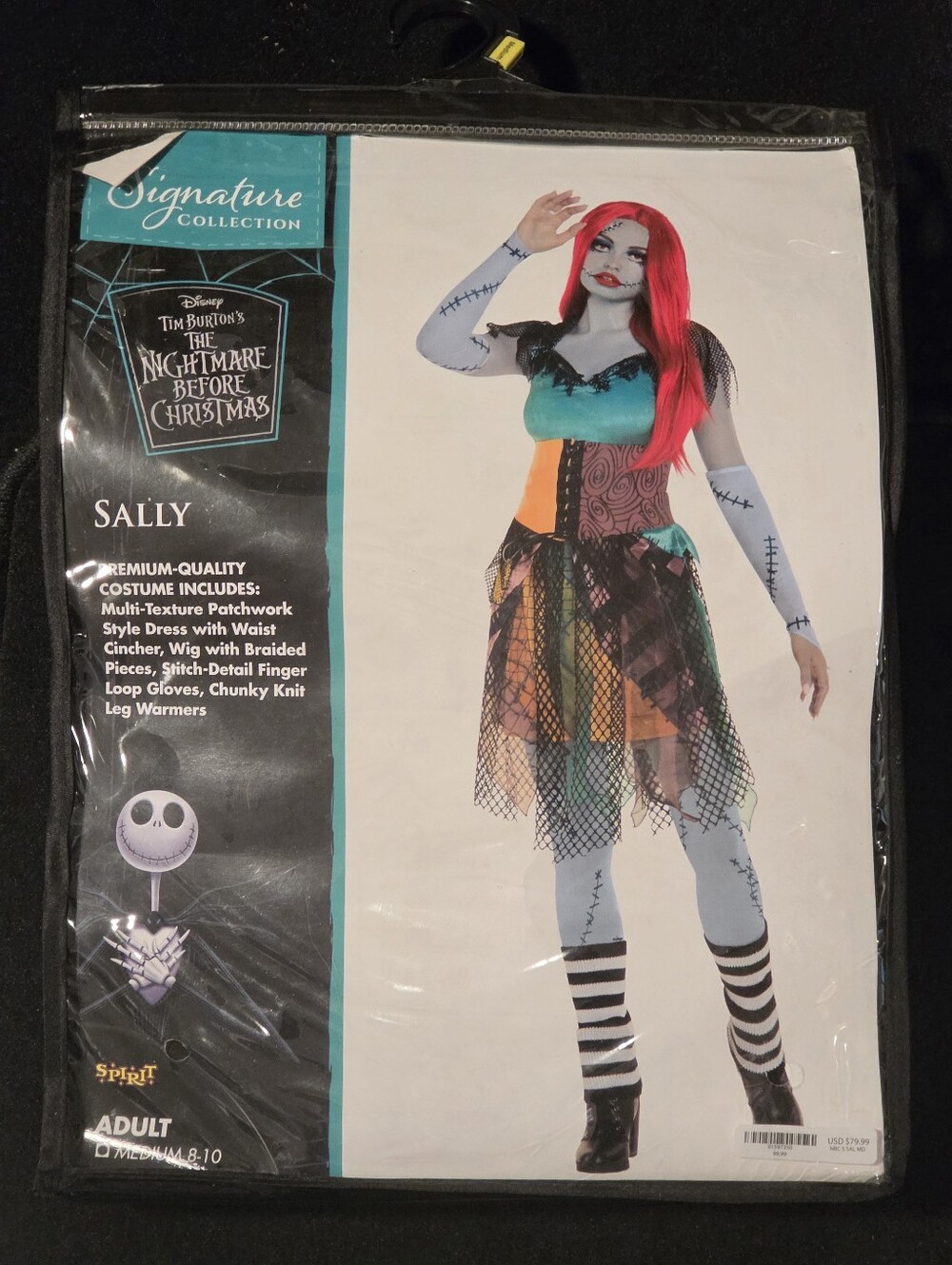 New Spirit Sally Nightmare Before Christmas Adult M 8-10 Dress Costume w/ Wig
